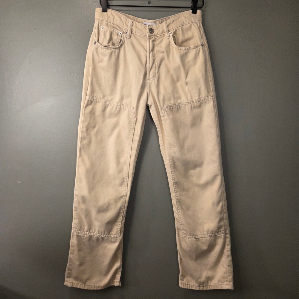 Zara Women's Straight Leg Double Knee Carpenter Jeans Cream Size 6